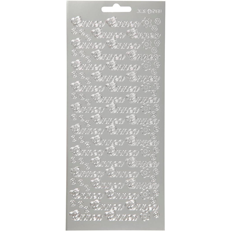Stickers, onnea, vel 10x23 cm, zilver, 1 vel