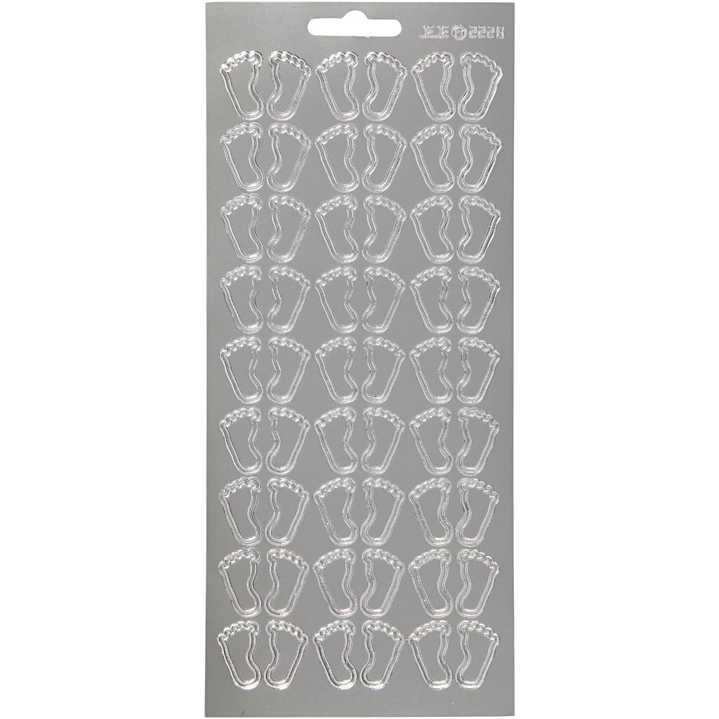 Stickers, voeten, vel 10x23 cm, zilver, 1 vel