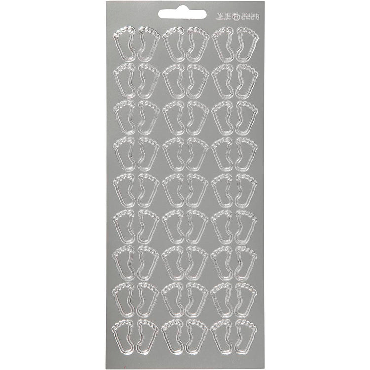 Stickers, voeten, vel 10x23 cm, zilver, 1 vel