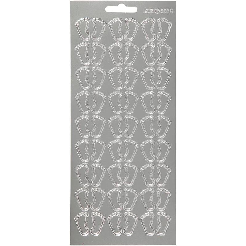 Stickers, voeten, vel 10x23 cm, zilver, 1 vel