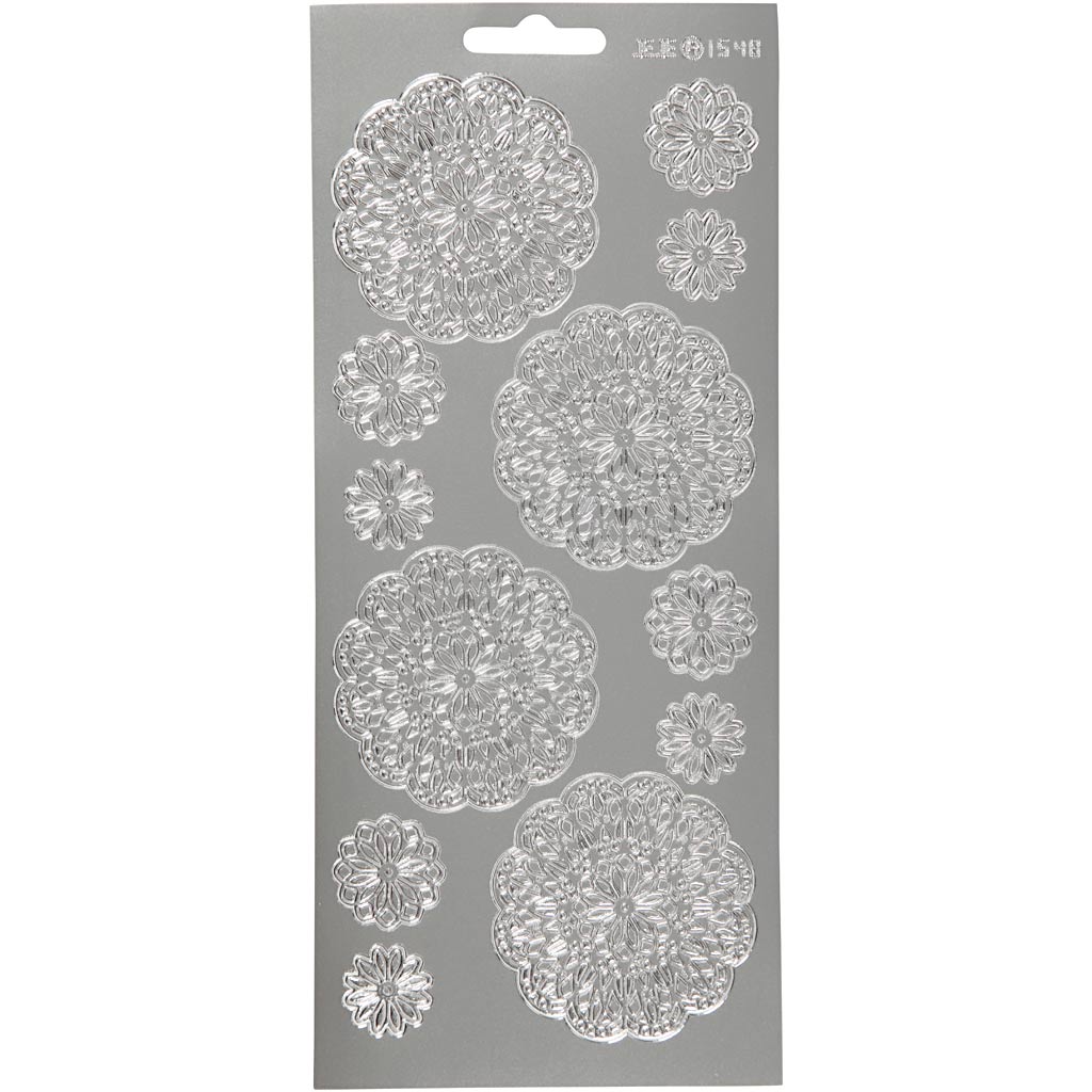 Stickers, bloemen, vel 10x23 cm, zilver, 1 vel