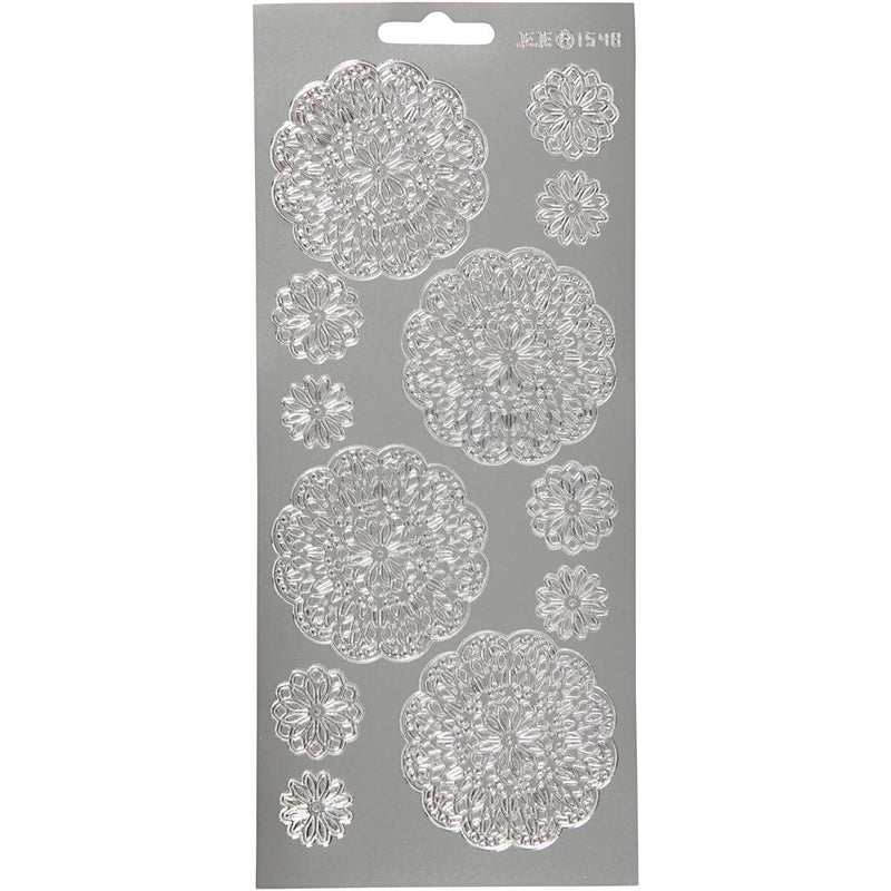 Stickers, bloemen, vel 10x23 cm, zilver, 1 vel