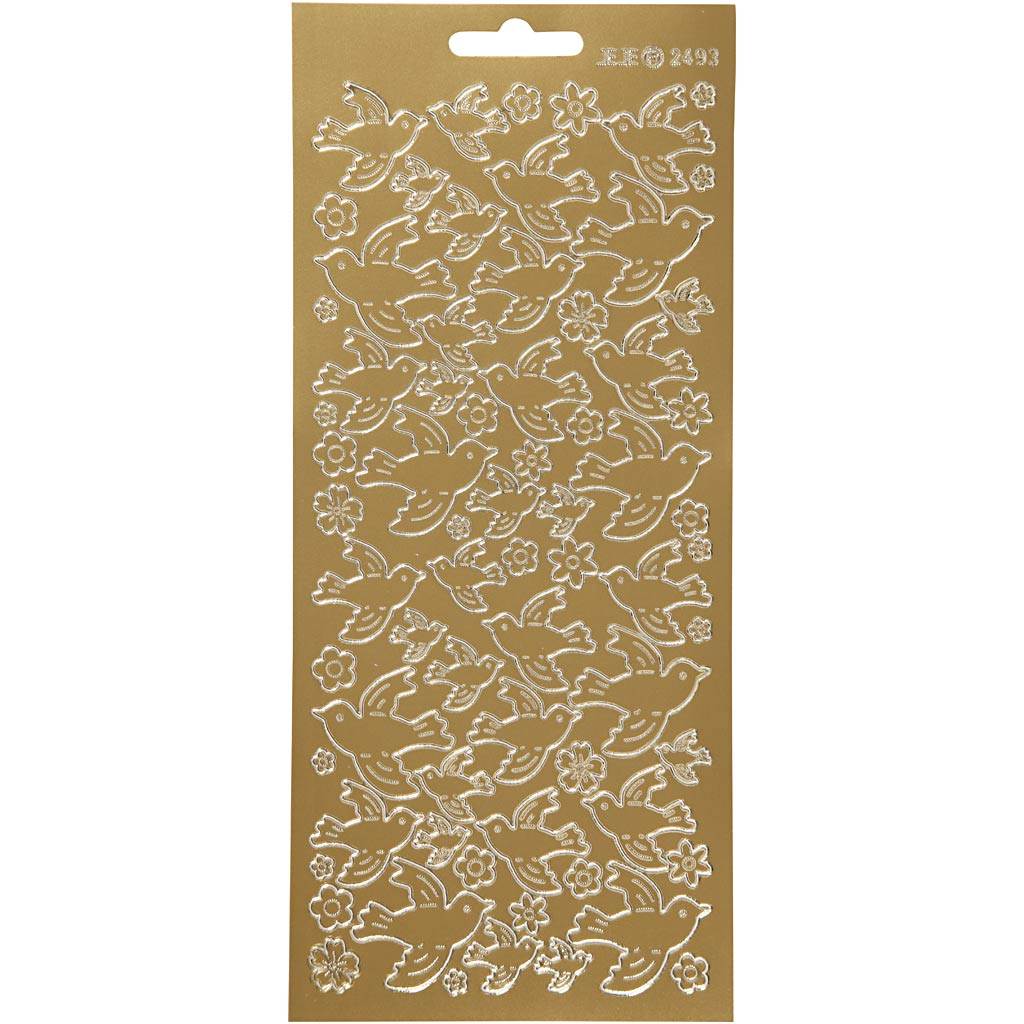 Stickers, duiven, vel 10x23 cm, goud, 1 vel