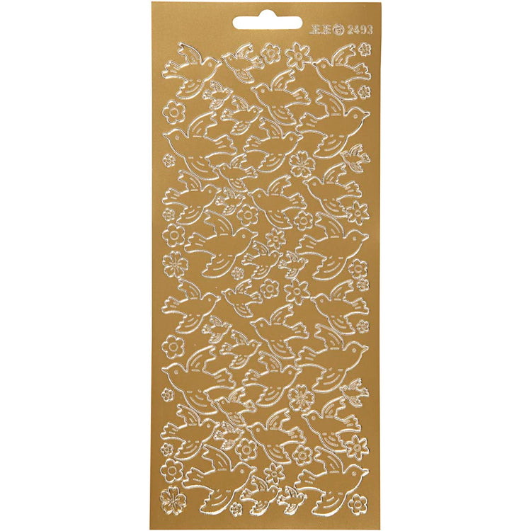 Stickers, duiven, vel 10x23 cm, goud, 1 vel