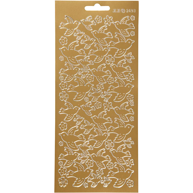 Stickers, duiven, vel 10x23 cm, goud, 1 vel