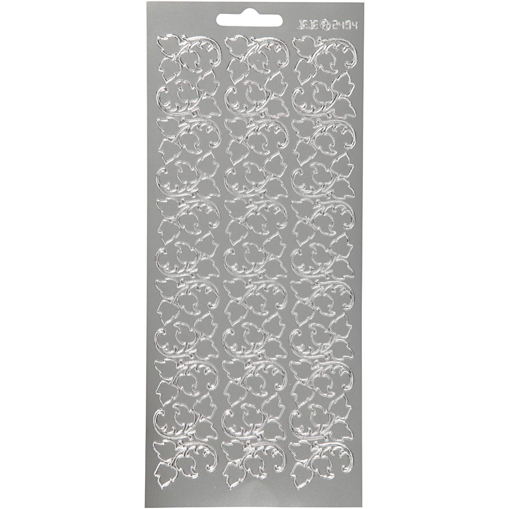Stickers, bladeren, vel 10x23 cm, zilver, 1 vel
