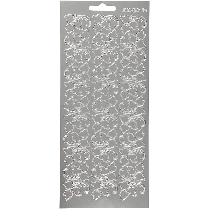 Stickers, bladeren, vel 10x23 cm, zilver, 1 vel