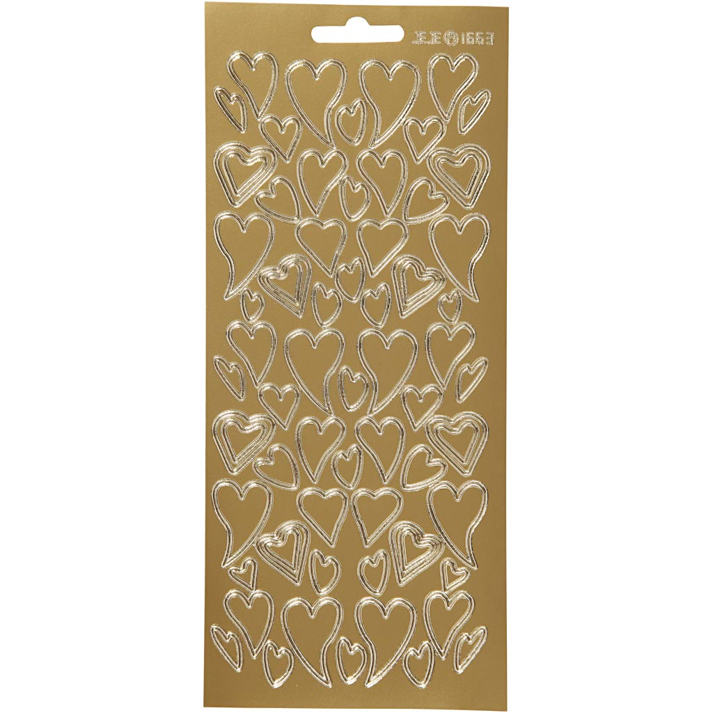 Stickers, harten, vel 10x23 cm, goud, 1 vel