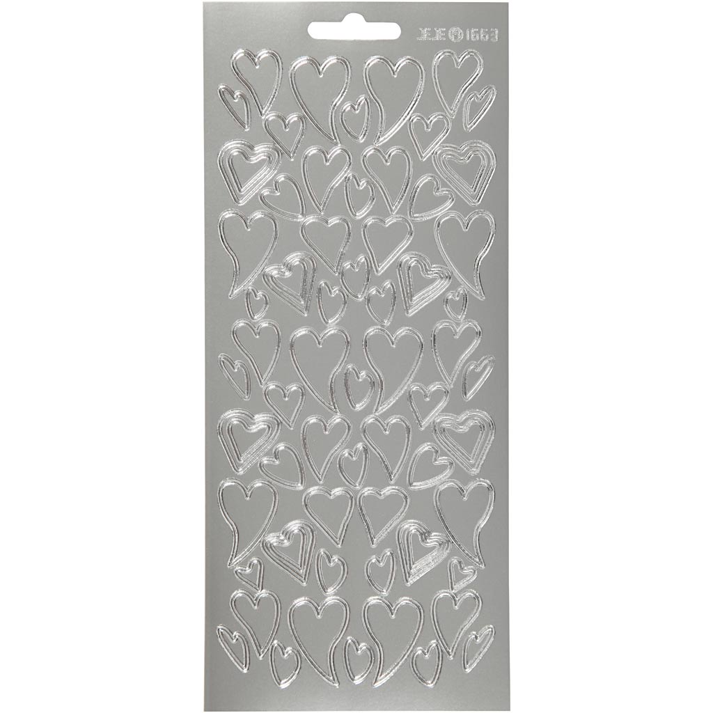 Stickers, harten, vel 10x23 cm, zilver, 1 vel