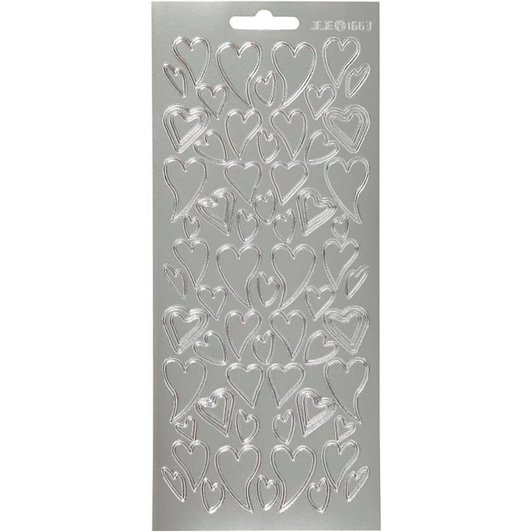 Stickers, harten, vel 10x23 cm, zilver, 1 vel