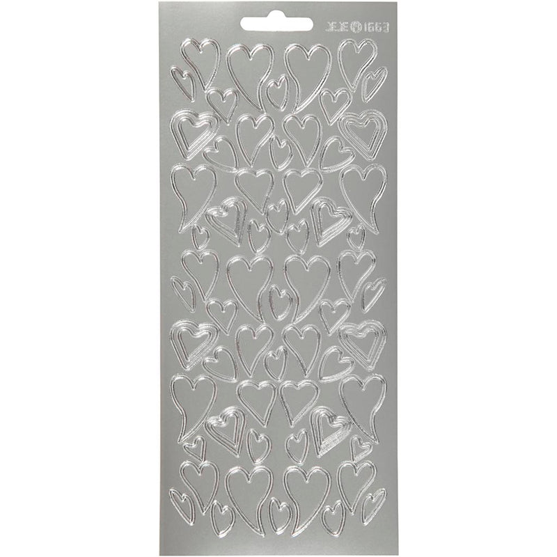 Stickers, harten, vel 10x23 cm, zilver, 1 vel