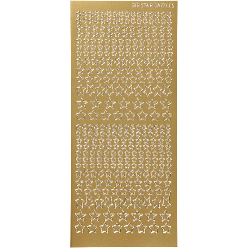 Stickers, sterren, vel 10x23 cm, goud, 1 vel