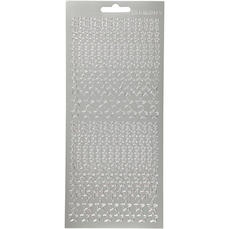 Stickers, sterren, vel 10x23 cm, zilver, 1 vel