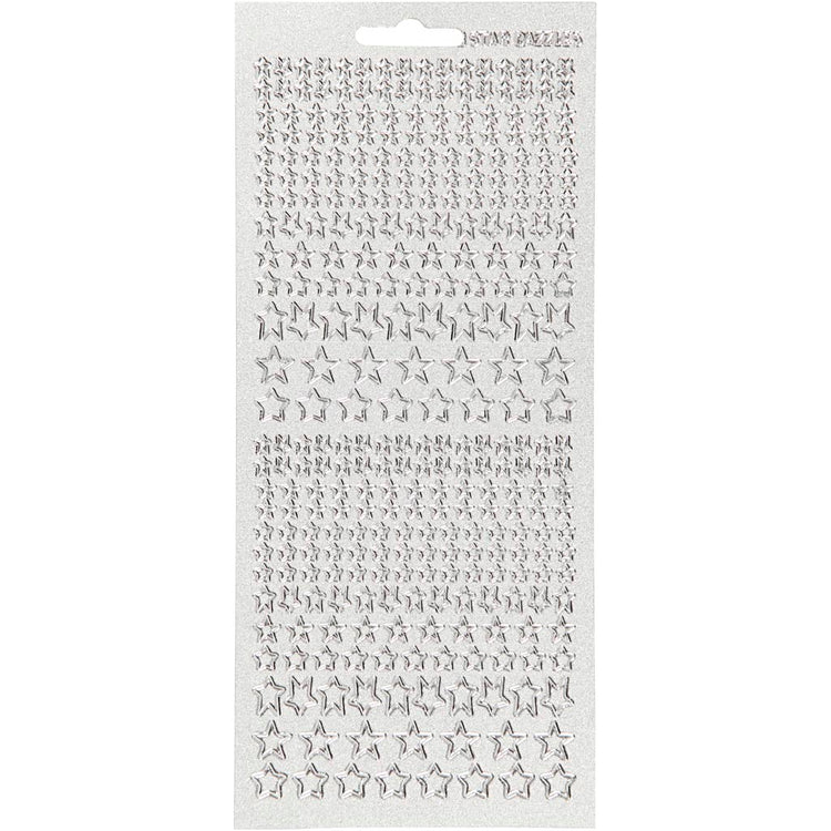 Stickers, sterren, vel 10x23 cm, zilver, 1 vel