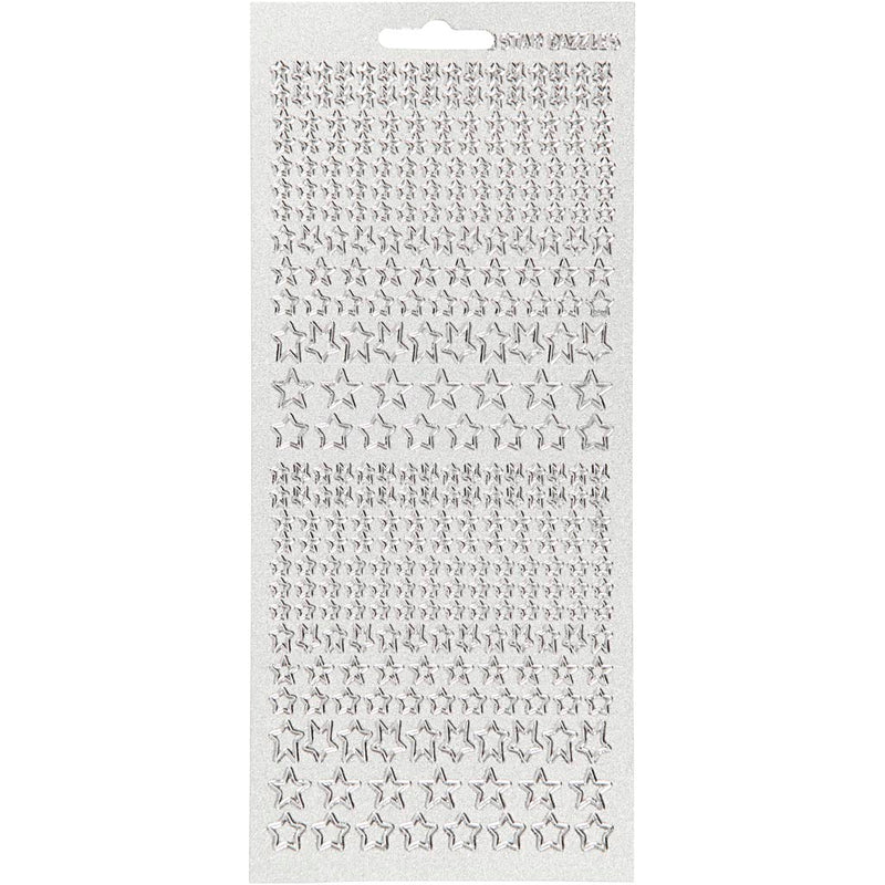 Stickers, sterren, vel 10x23 cm, zilver, 1 vel
