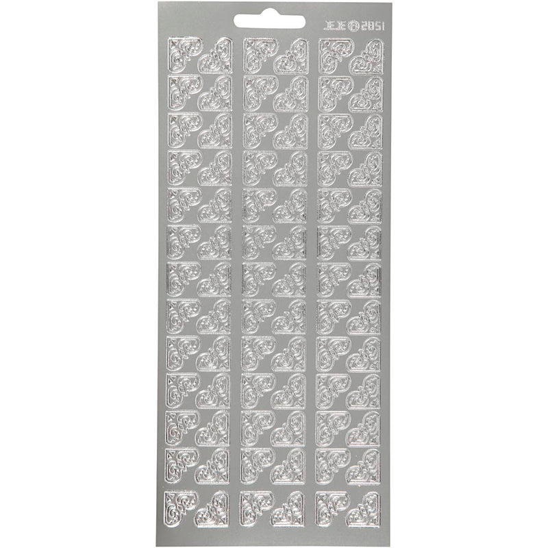 Stickers, hoeken, vel 10x23 cm, zilver, 1 vel