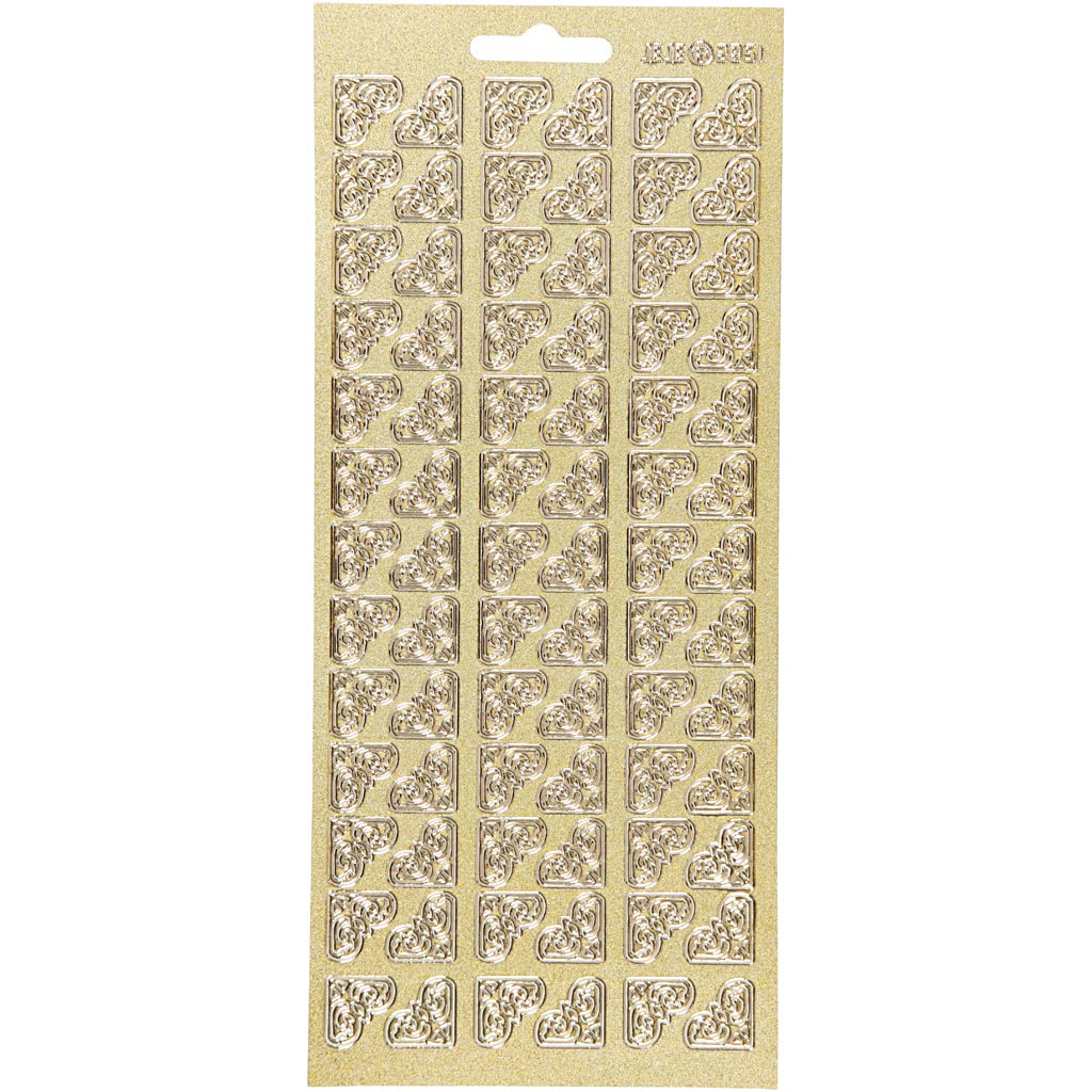 Stickers, hoeken, vel 10x23 cm, goud, 1 vel