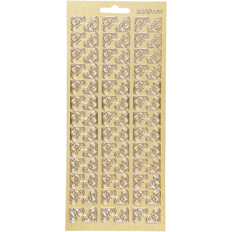 Stickers, hoeken, vel 10x23 cm, goud, 1 vel