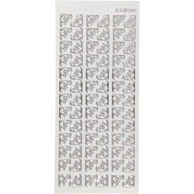 Stickers, hoeken, vel 10x23 cm, zilver, 1 vel