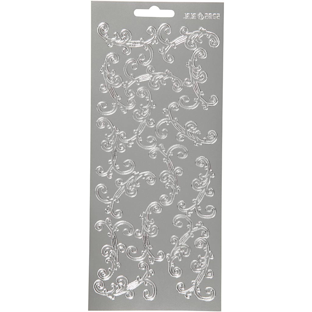 Stickers, swirl, vel 10x23 cm, zilver, 1 vel
