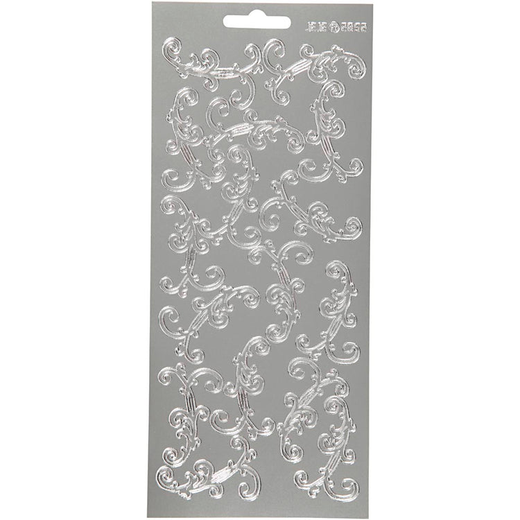 Stickers, swirl, vel 10x23 cm, zilver, 1 vel