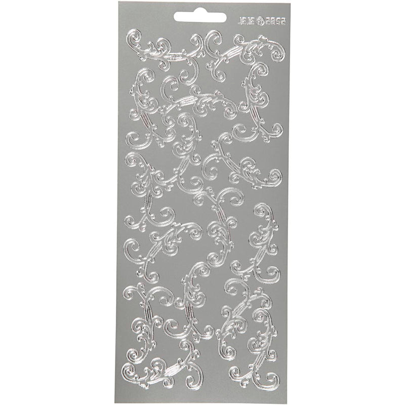 Stickers, swirl, vel 10x23 cm, zilver, 1 vel