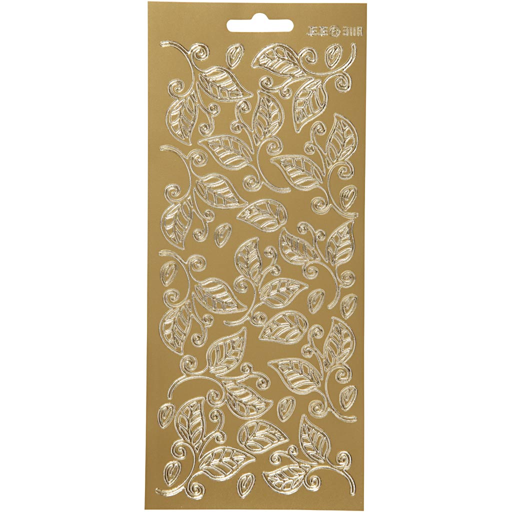 Stickers, bladeren, vel 10x23 cm, goud, 1 vel