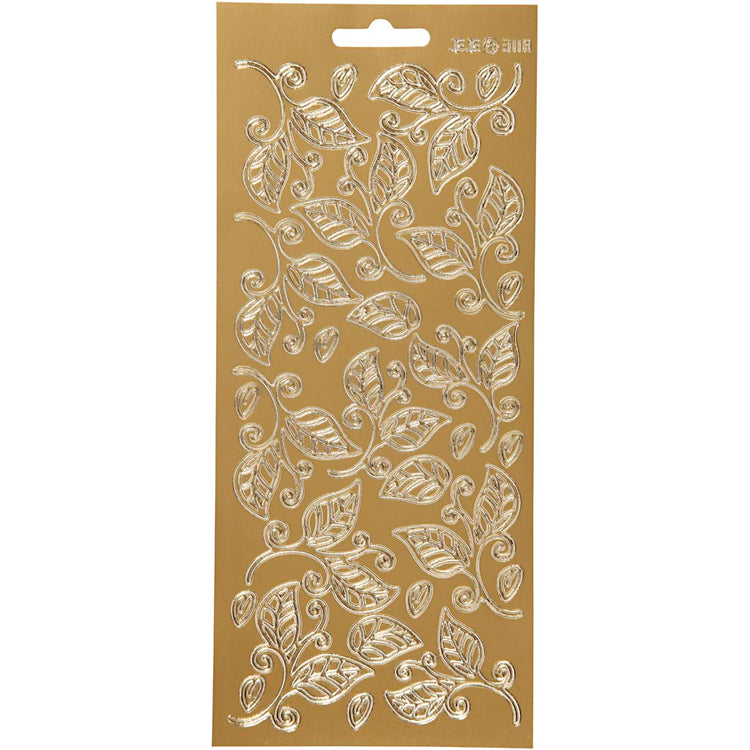 Stickers, bladeren, vel 10x23 cm, goud, 1 vel