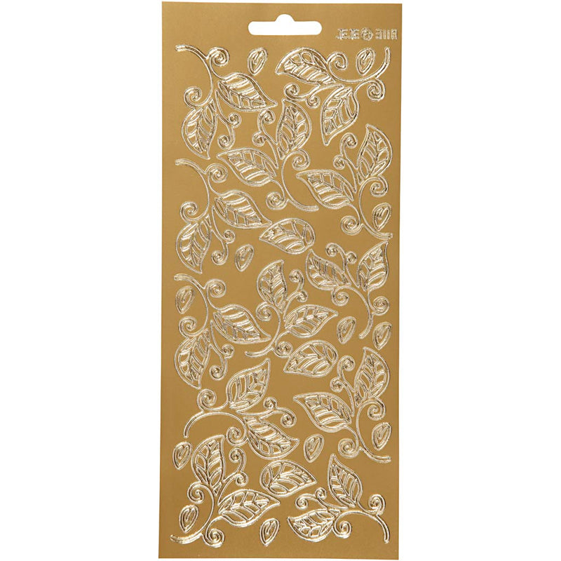 Stickers, bladeren, vel 10x23 cm, goud, 1 vel