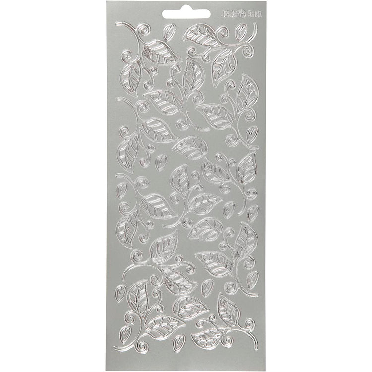 Stickers, bladeren, vel 10x23 cm, zilver, 1 vel