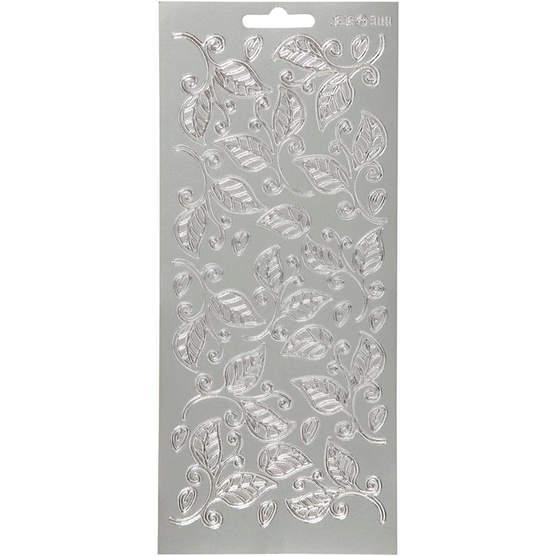 Stickers, bladeren, vel 10x23 cm, zilver, 1 vel