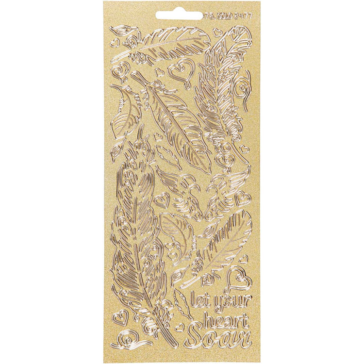 Stickers, veren, vel 10x23 cm, goud, 1 vel