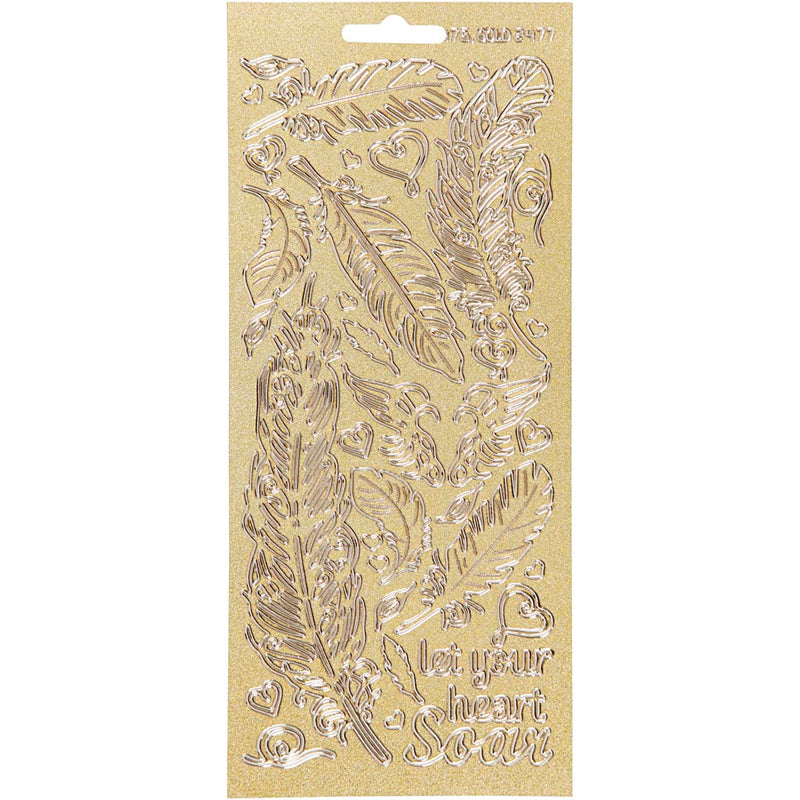 Stickers, veren, vel 10x23 cm, goud, 1 vel