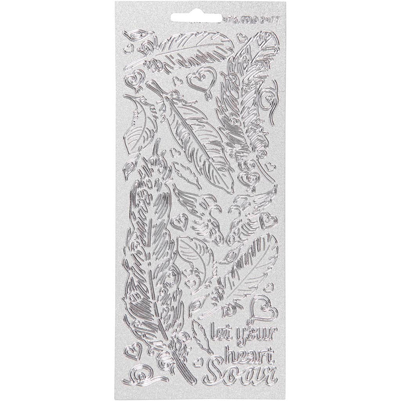Stickers, veren, vel 10x23 cm, zilver, 1 vel