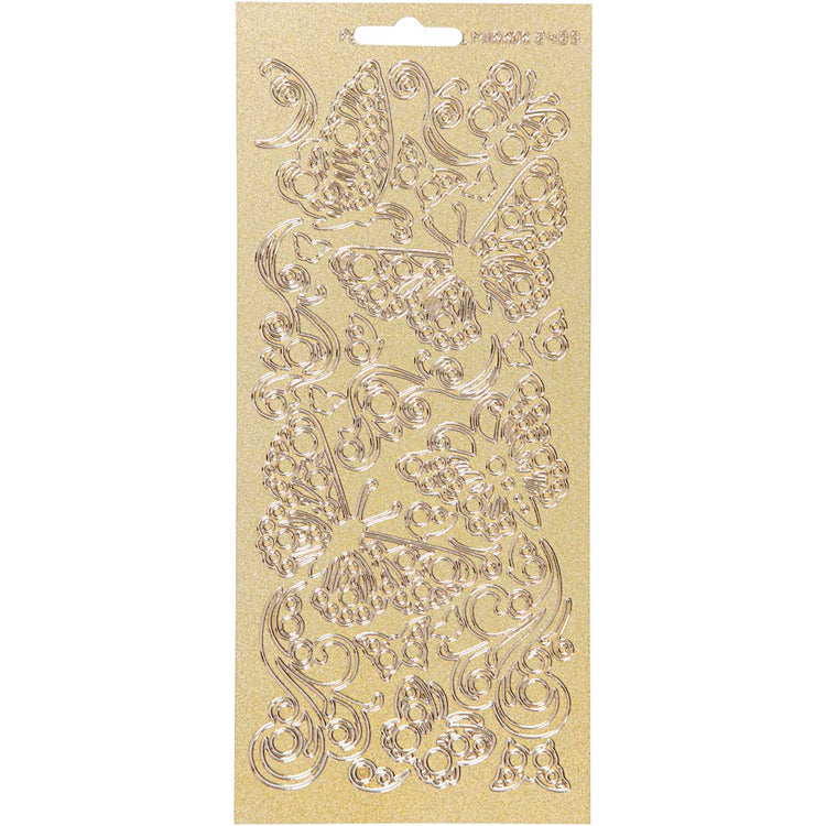 Stickers, vlinders, vel 10x23 cm, goud, 1 vel