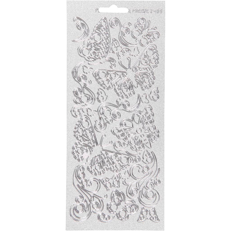 Stickers, vlinders, vel 10x23 cm, zilver, 1 vel