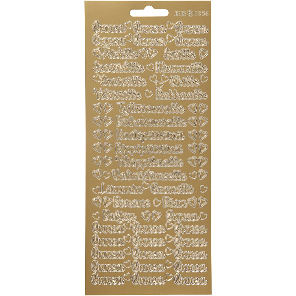 Stickers, onnea aidille, vel 10x23 cm, goud, 1 vel