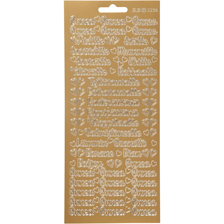 Stickers, onnea aidille, vel 10x23 cm, goud, 1 vel