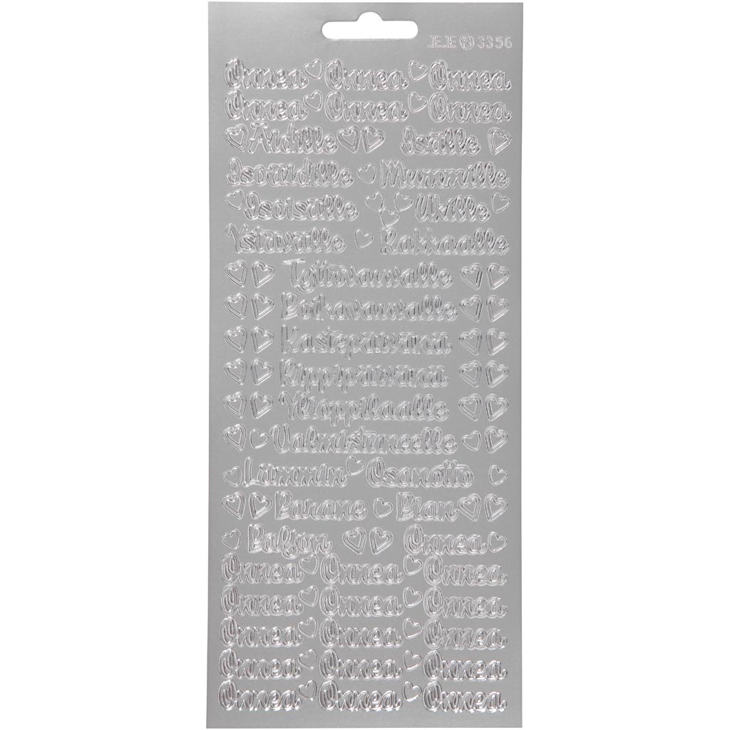 Stickers, onnea aidille, vel 10x23 cm, zilver, 1 vel