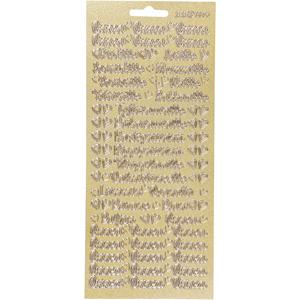 Stickers, onnea aidille, vel 10x23 cm, goud, 1 vel