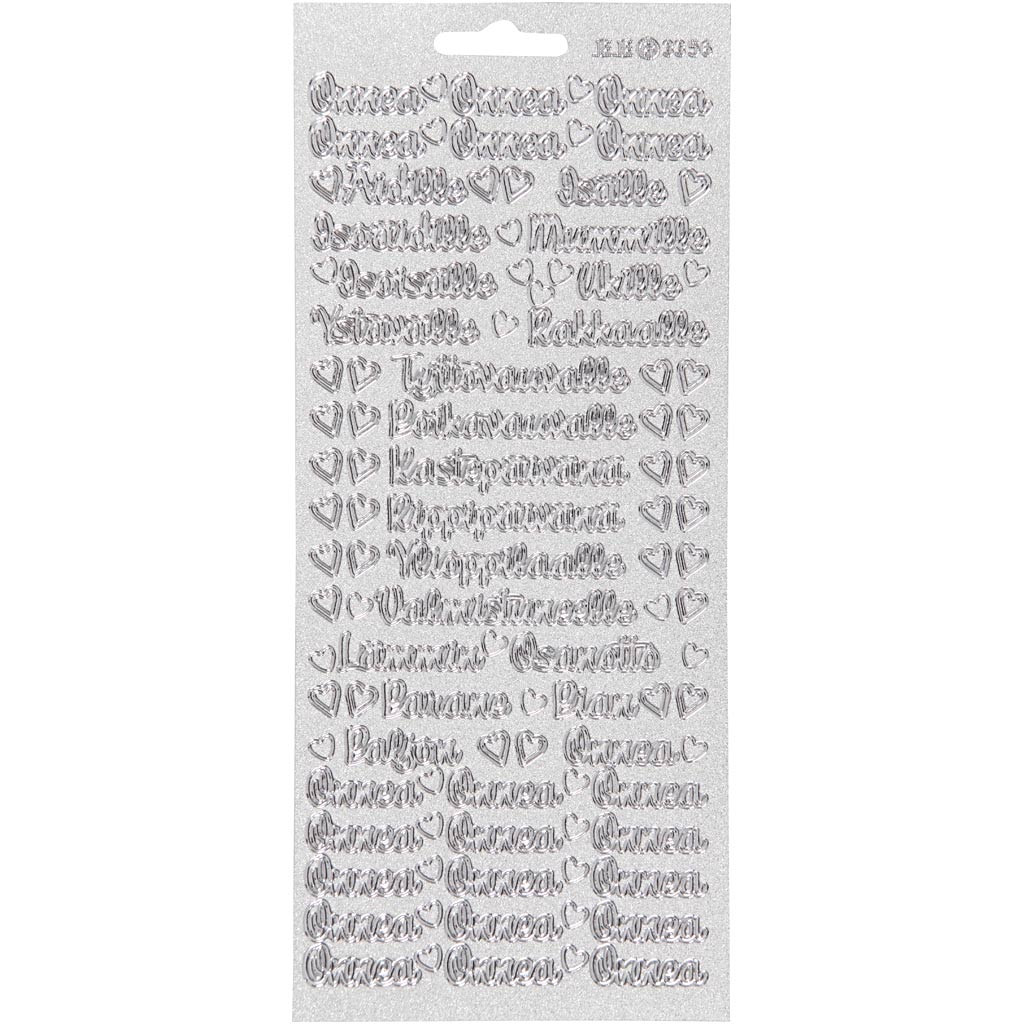 Stickers, onnea aidille, vel 10x23 cm, zilver, 1 vel
