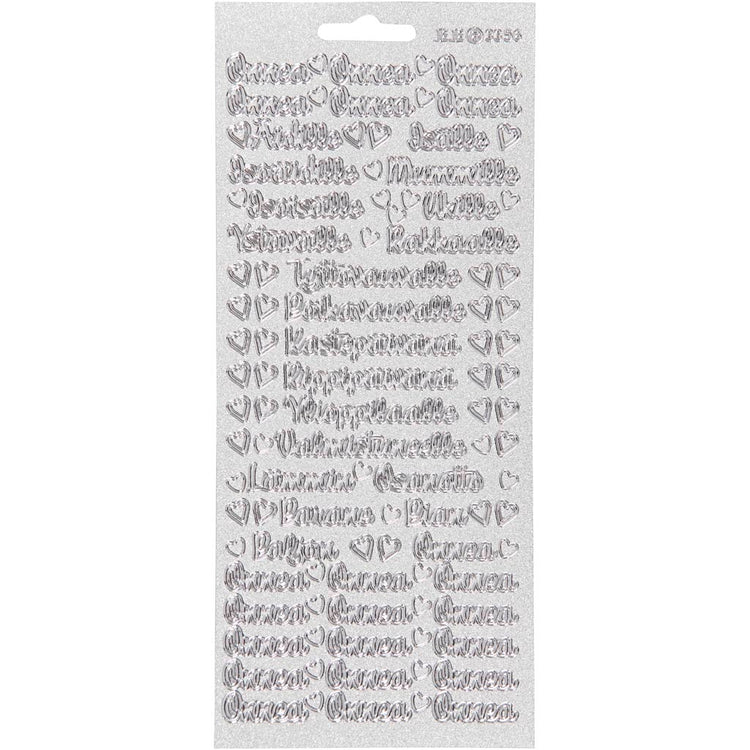 Stickers, onnea aidille, vel 10x23 cm, zilver, 1 vel