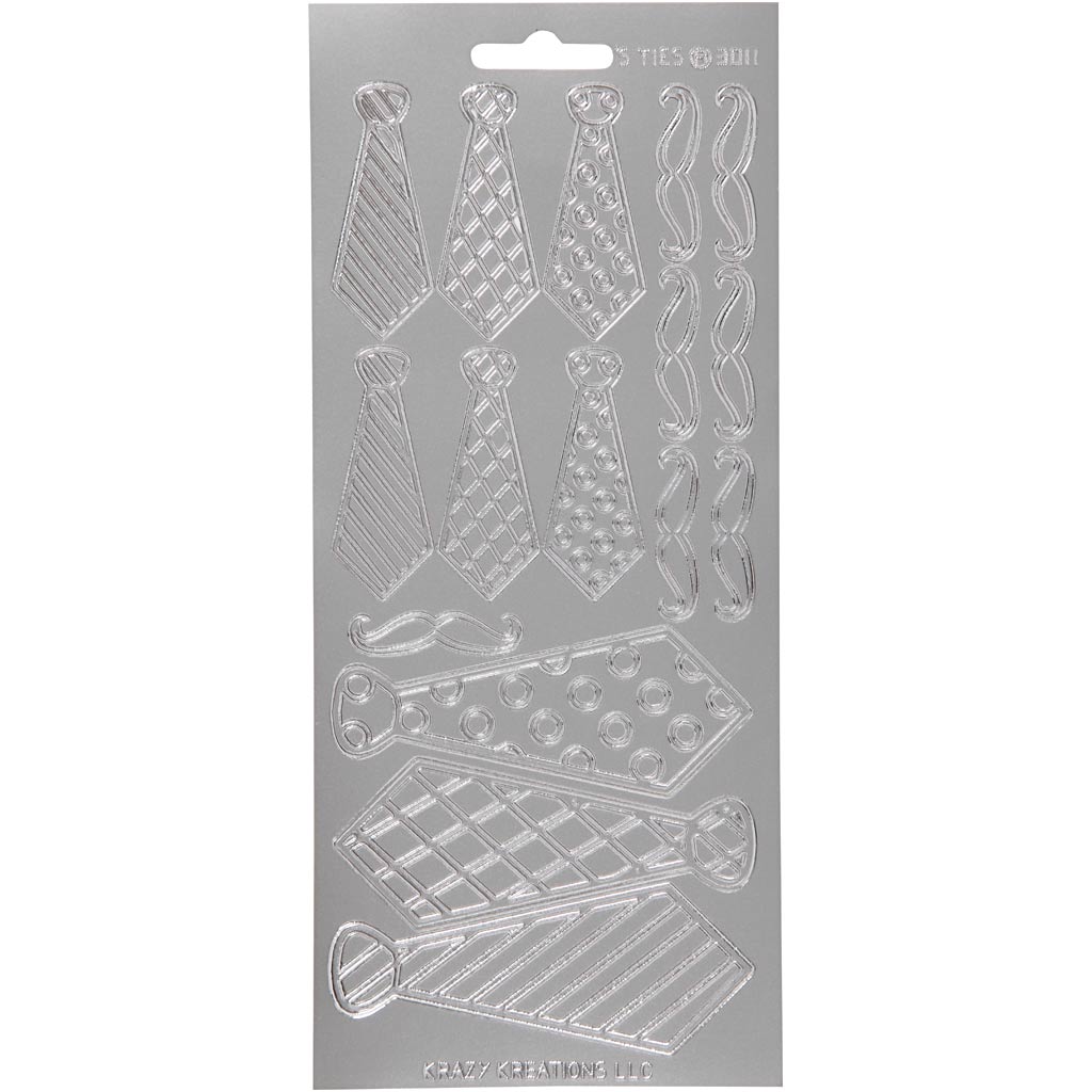 Stickers, stropdassen, vel 10x23 cm, zilver, 1 vel