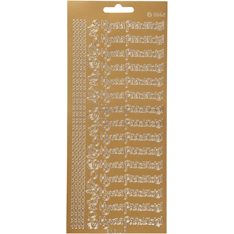 Stickers, hyvaa pääsiäistä, vel 10x23 cm, goud, 1 vel
