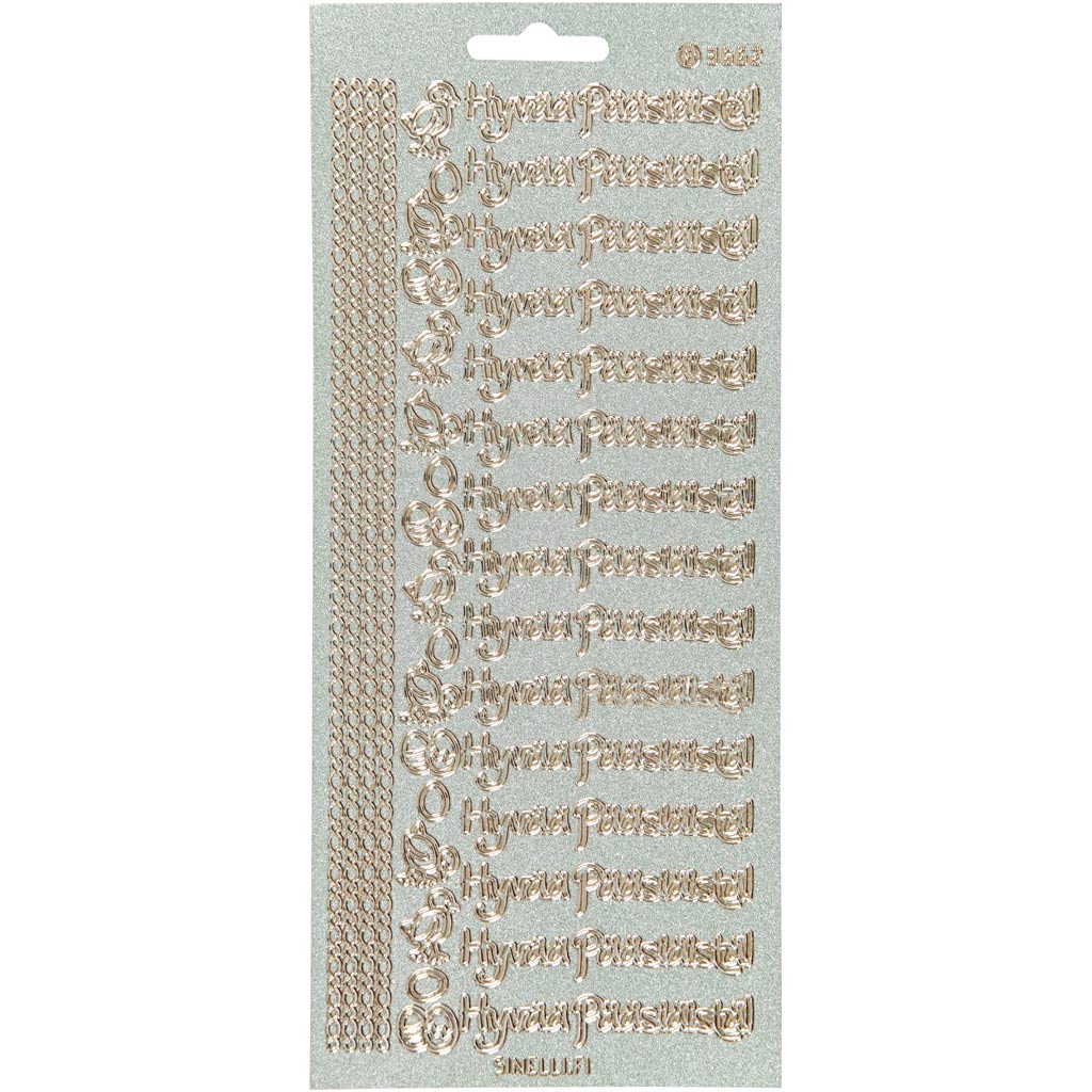 Stickers, hyvaa pääsiäistä, vel 10x23 cm, goud, 1 vel