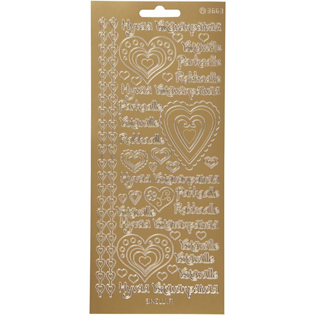 Stickers, hyvaa ystävänpäivää, vel 10x23 cm, goud, 1 vel