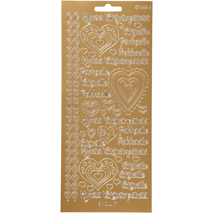 Stickers, hyvaa ystävänpäivää, vel 10x23 cm, goud, 1 vel
