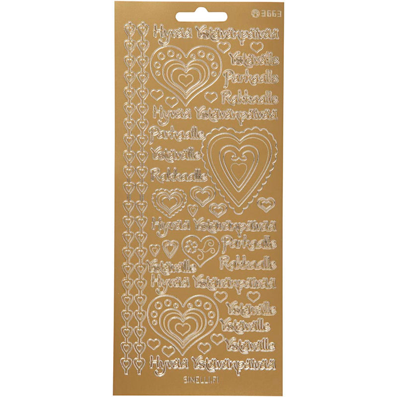 Stickers, hyvaa ystävänpäivää, vel 10x23 cm, goud, 1 vel