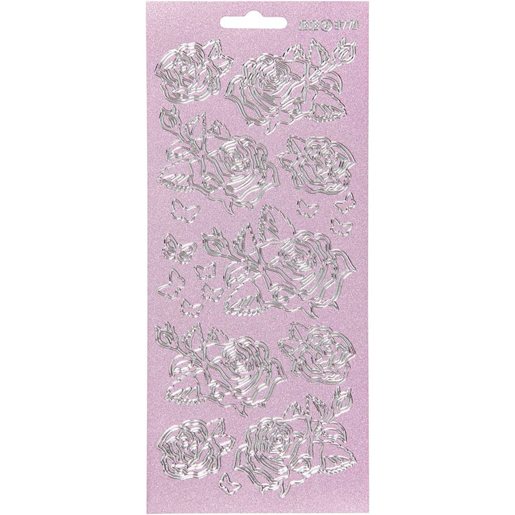 Stickers, rozen, vel 10x23 cm, zilver, 1 vel