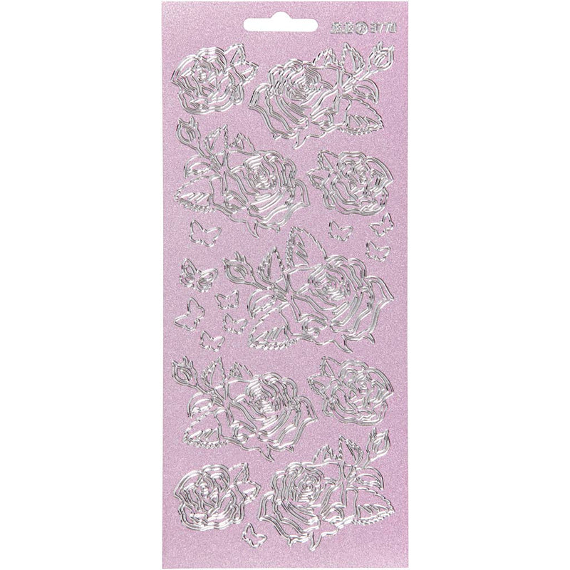 Stickers, rozen, vel 10x23 cm, zilver, 1 vel